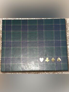 Punch Studio Green and Blue Plaid Playing Card Box with Gold Suits